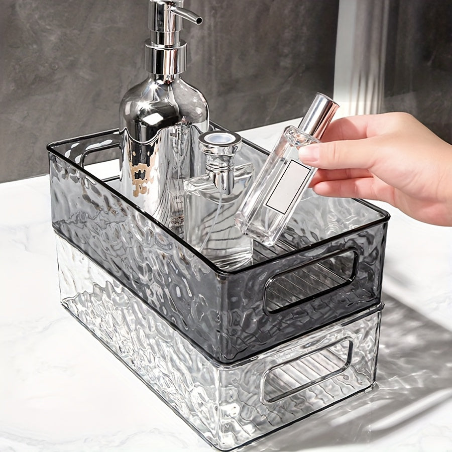 Clear Water Ripple Plastic Storage Basket for Makeup Skincare Snacks Bathroom Accessories