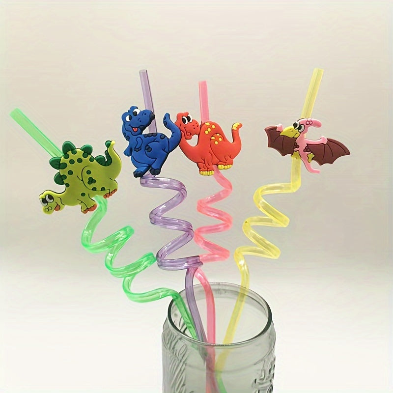 Set of 4 Dinosaur Drinking Straws for Christmas and Thanksgiving Celebrations