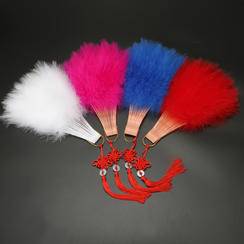 Vintage Style Feather Folding Handheld Fan 50.8cm with Plastic Frame in Red Blue Yellow Pink