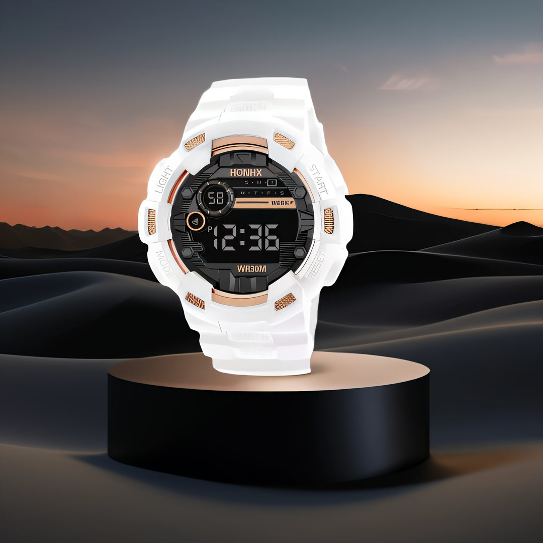 Men's Digital Sports Watch with Stopwatch Night Light and Black Plastic Band