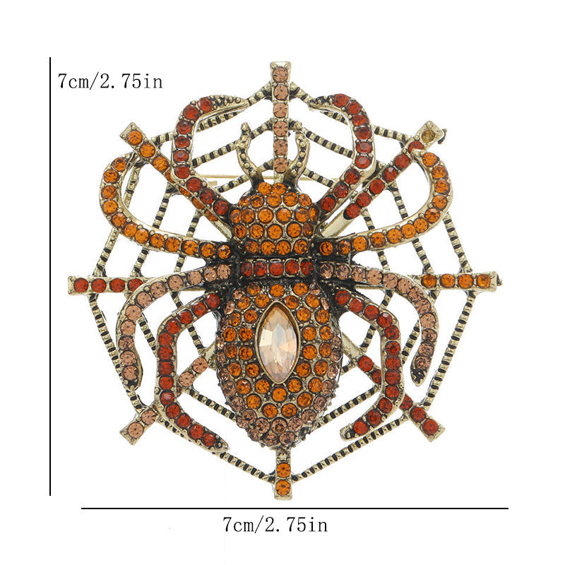 Women’s Silver Spider Brooch with Rhinestones Oversized Jewelry Accessory