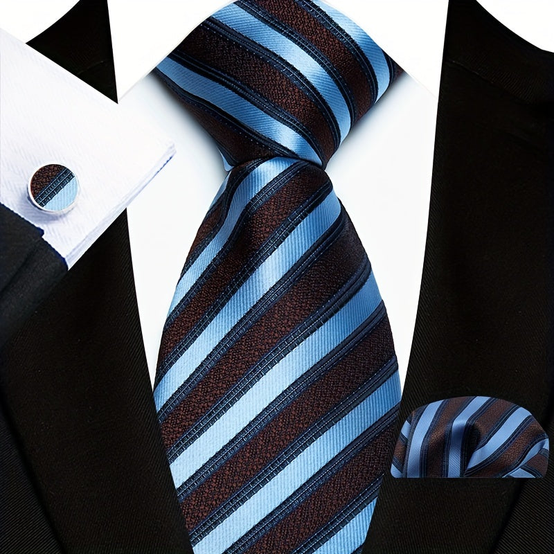 Мужская мода, полосатые галстуки, запонки, носовые платки, набор для подарка