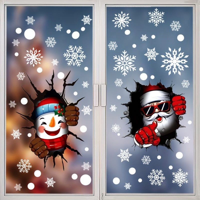 Set of 44 Christmas Window Clings with Santa and Snowman Designs for Glass Decor