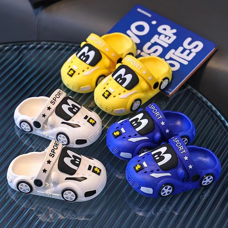 Kids Cartoon Car PVC Water Shoes Slip-On Indoor Outdoor Clogs for Boys and Girls