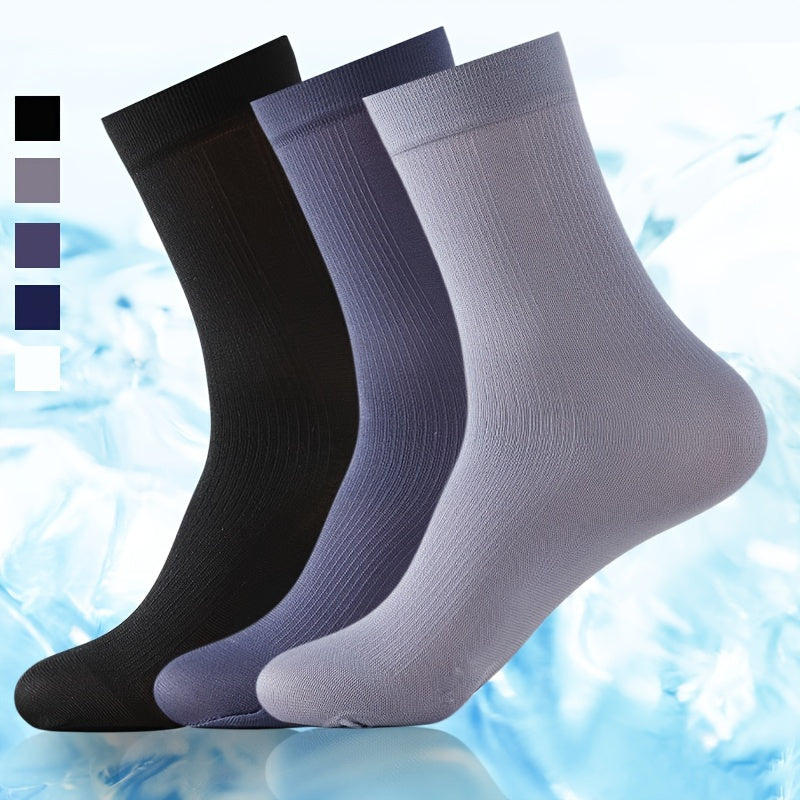 Men's Summer Thin Breathable Mid-Calf Business Socks Pack of 5
