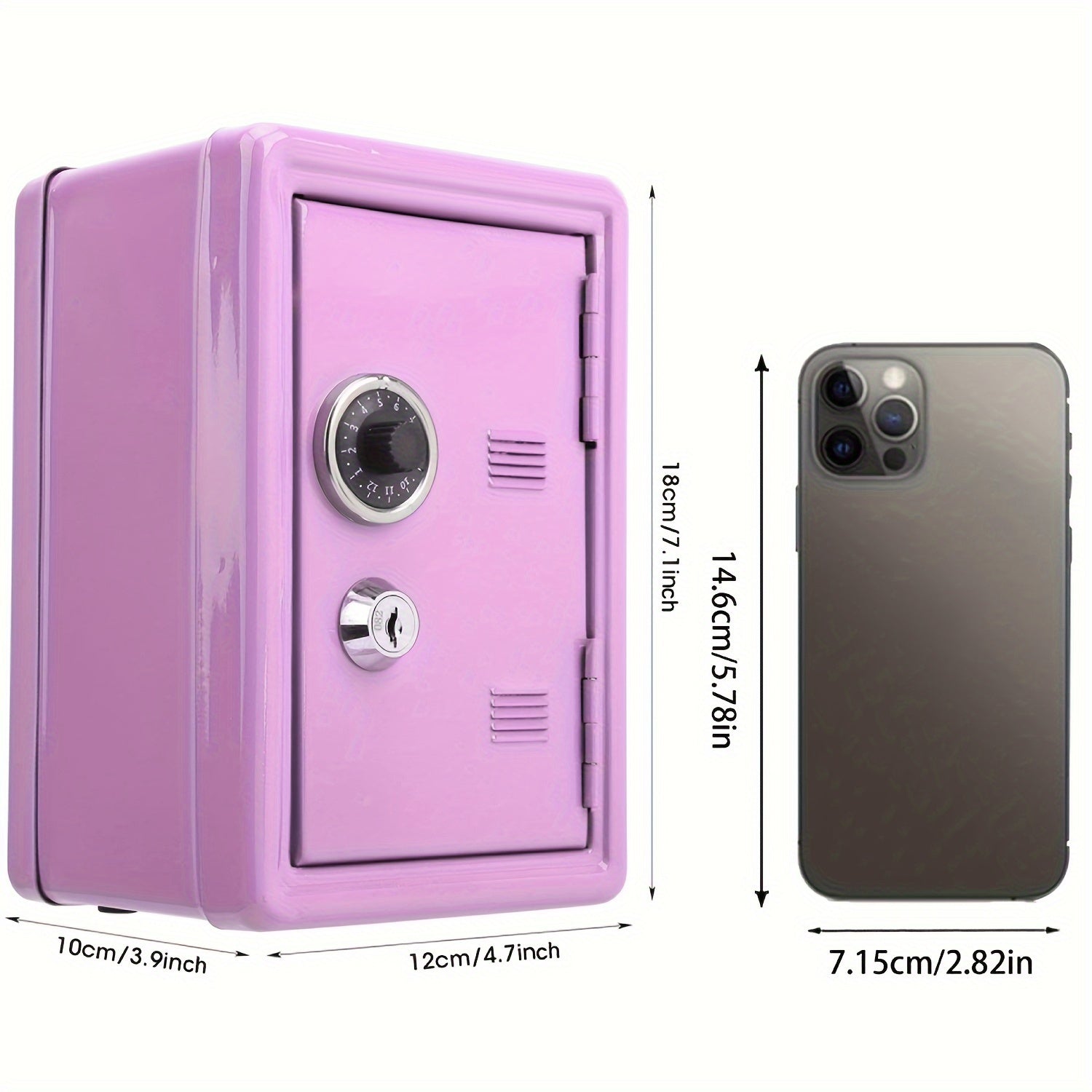 Metal Money Bank with Key and Combination Lock for Coin Storage Compact Secure Cash Safe