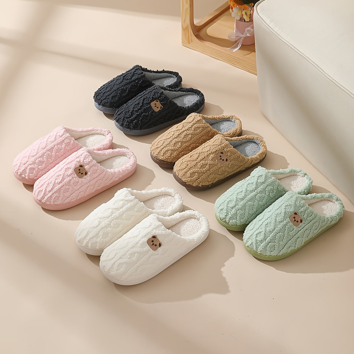 Women's Cozy Fleece Bear Slippers for Home Warmth