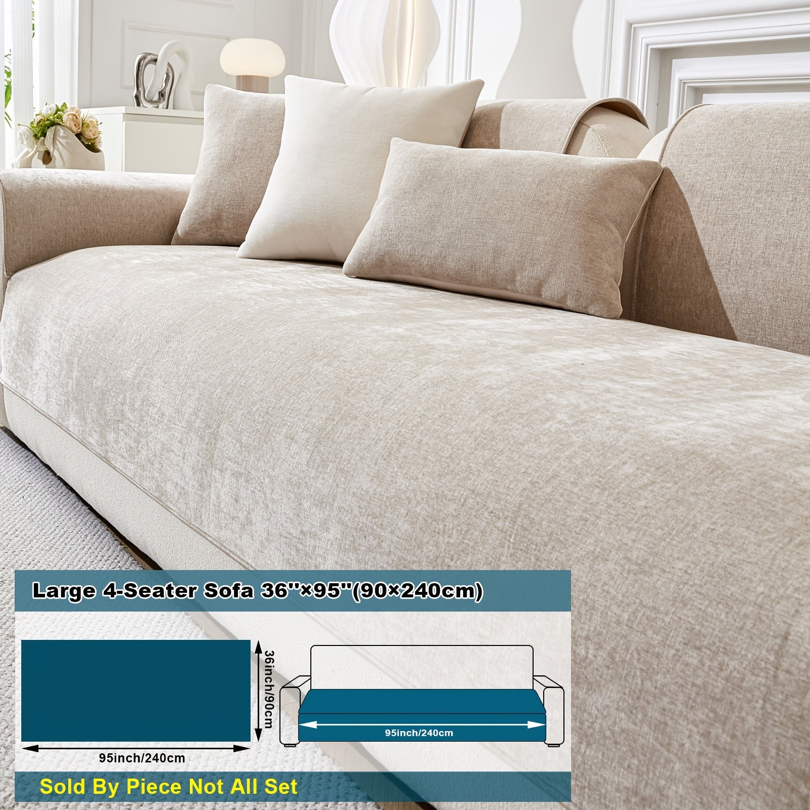 Chenille Sofa Cover Non-Slip Pet-Friendly All Seasons Fits 1-4 Seaters Light Beige