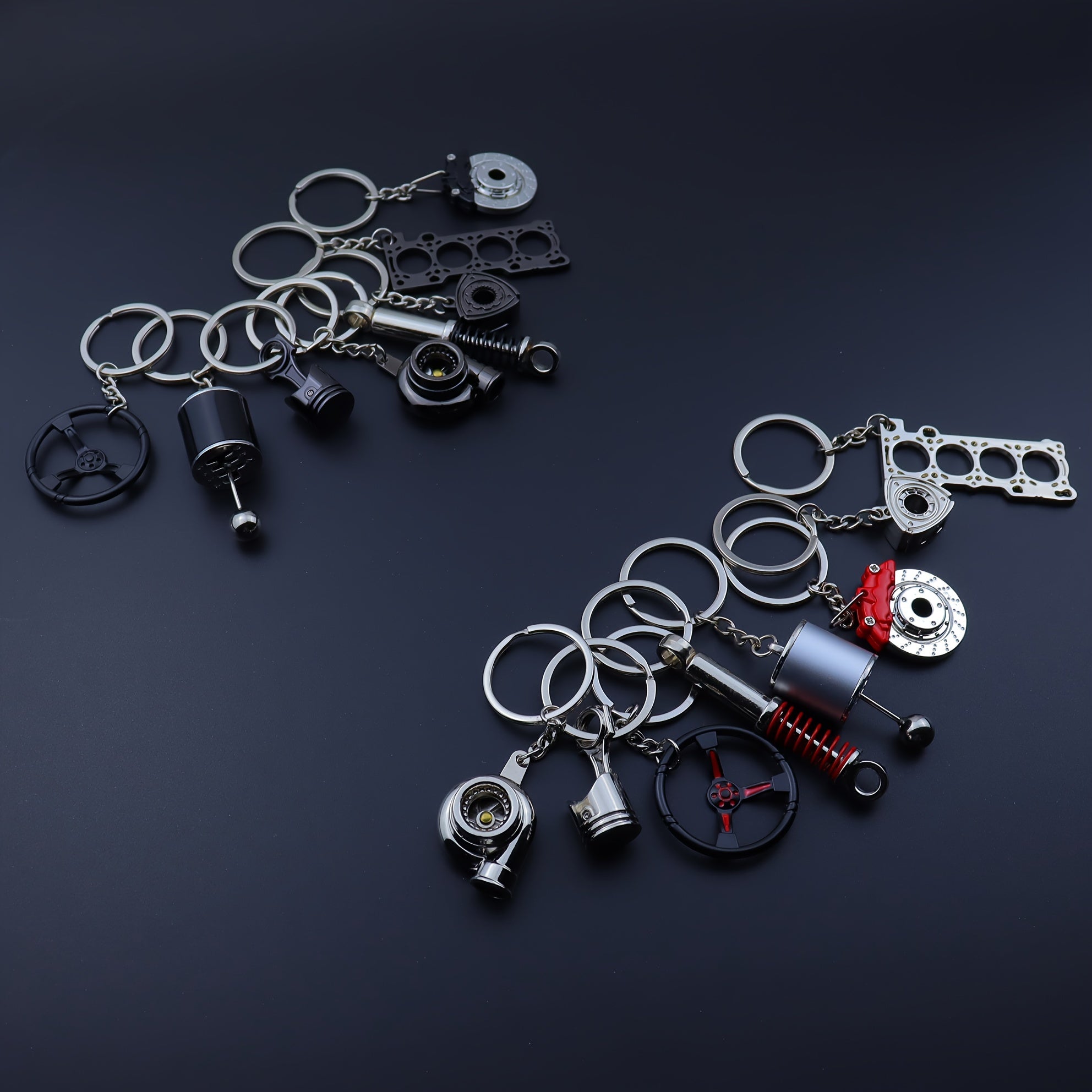 Car Keychains Piston Brake Disc Gear Turbocharger Engine Blade Steering Wheel Accessories