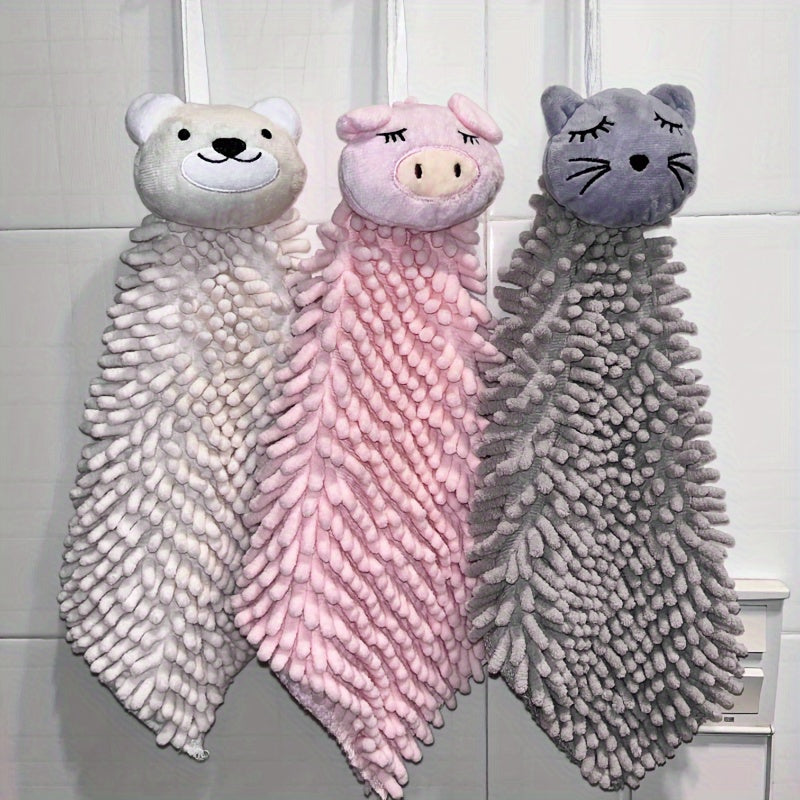 Chenille Bath Towel with Quick-Dry, Cartoon Design, Loop for Bathroom