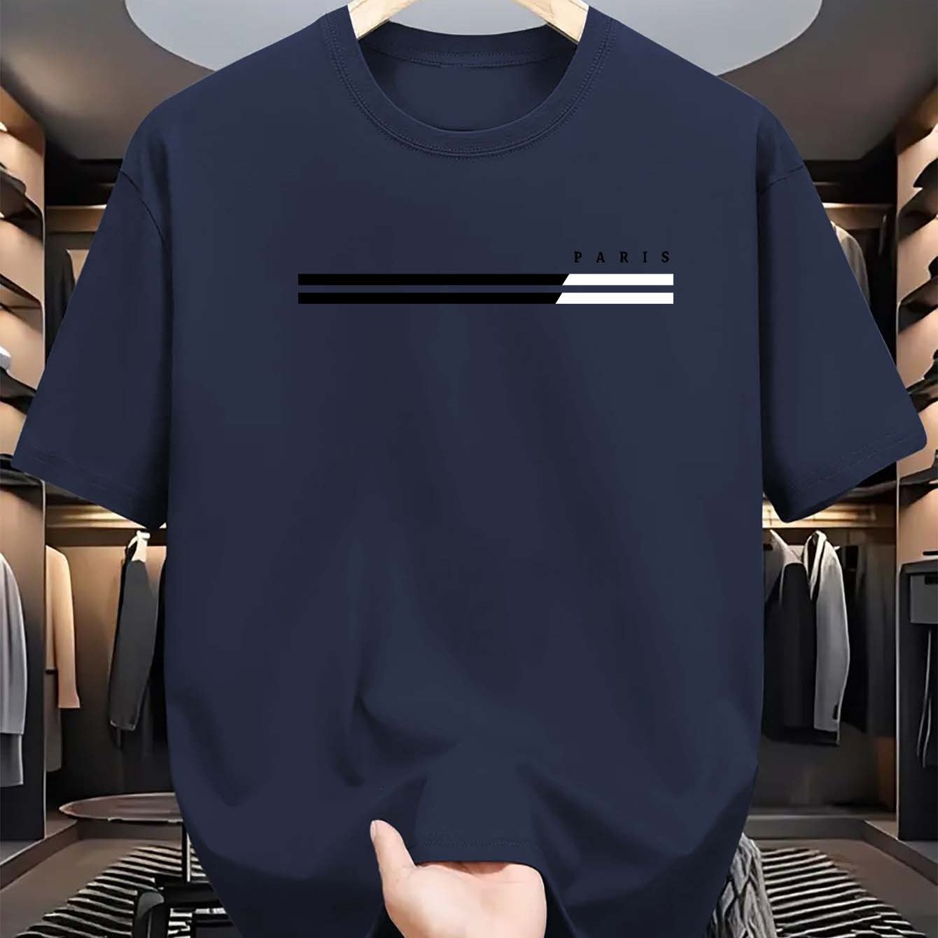 Erkaklar uchun tasodifiy krujka bo'yinli T-ko'ylak, 100% polyester to'qilgan matodan tayyorlangan. Ozgina cho'zilishi, qisqa yenglari bor va kattalar uchun zamonaviy va ko'p maqsadli.