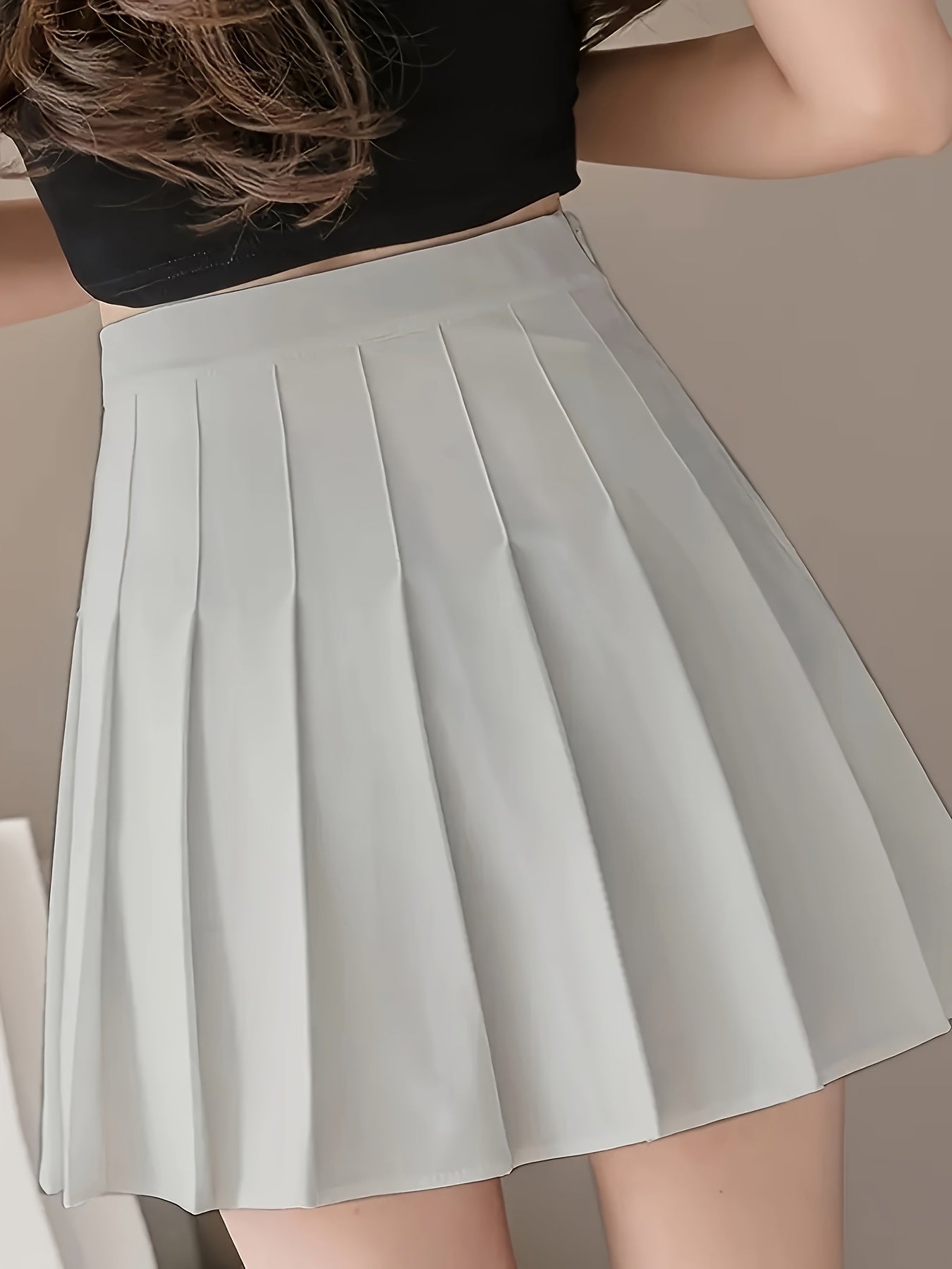 Women's Pleated Woven Polyester Skirt with Draped Solid Style for Spring Summer Fall