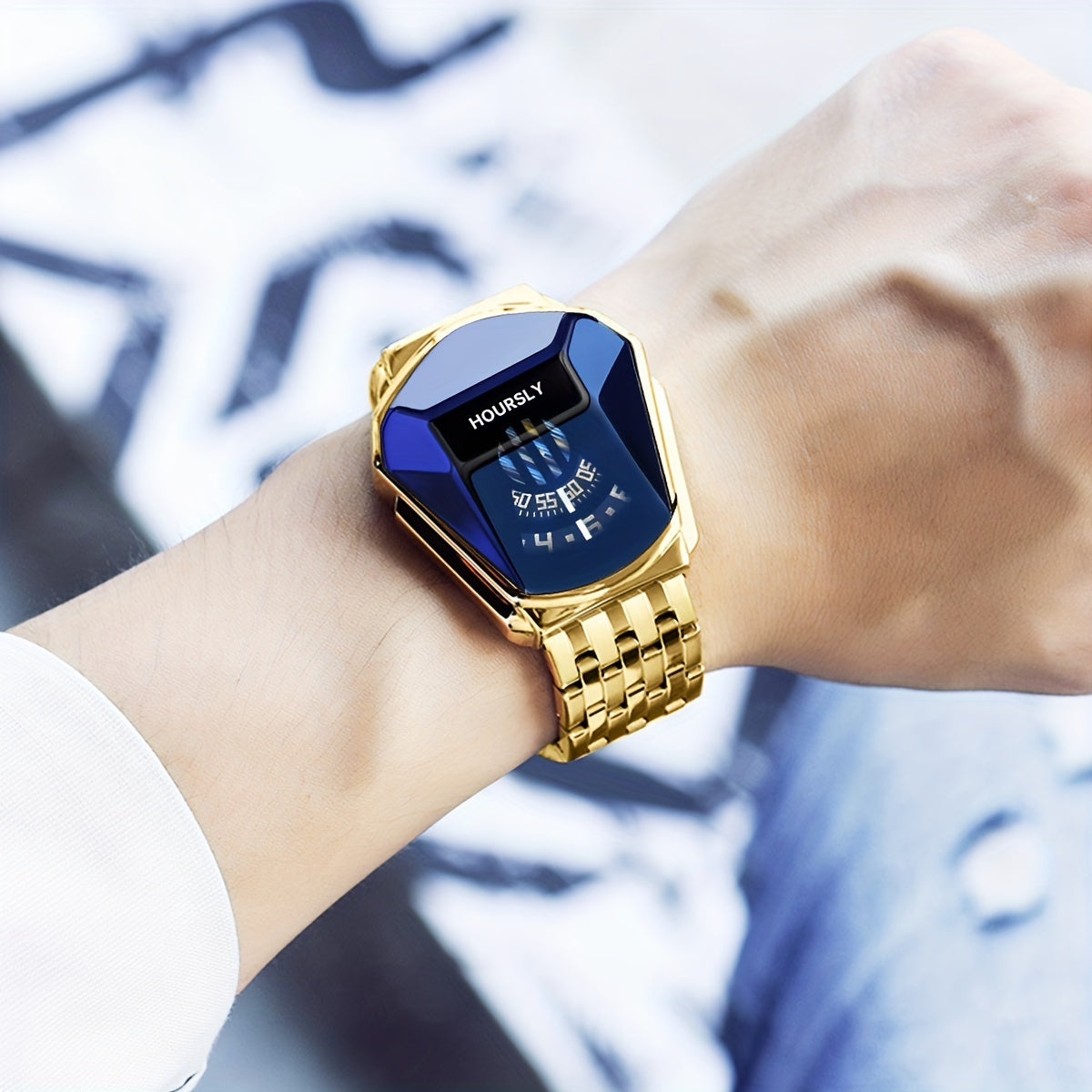 Stainless Steel Quartz Watch with Bucket Dial for Men