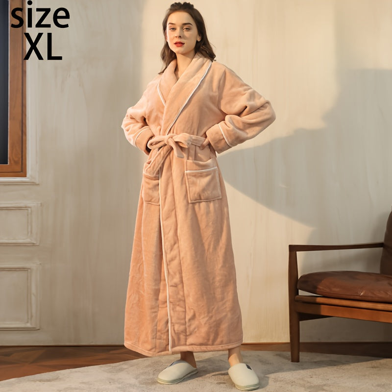 Kuz/Qish bathrobe, qulay uniseks pijama, uzun yengli va cho'ntakli qalin katta o'lchamdagi tunika, uy/hamom uchun iliq robe.