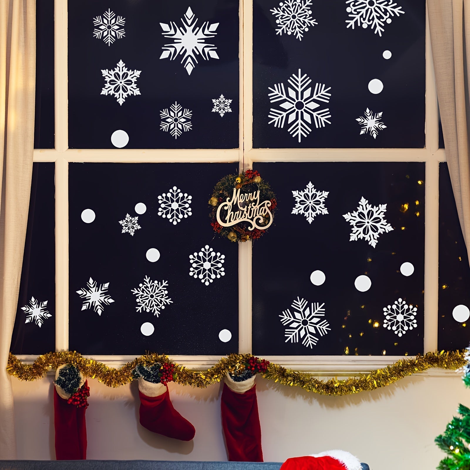 Bohemian Winter Holiday Decor Double-Sided Christmas Snowflake Window Stickers