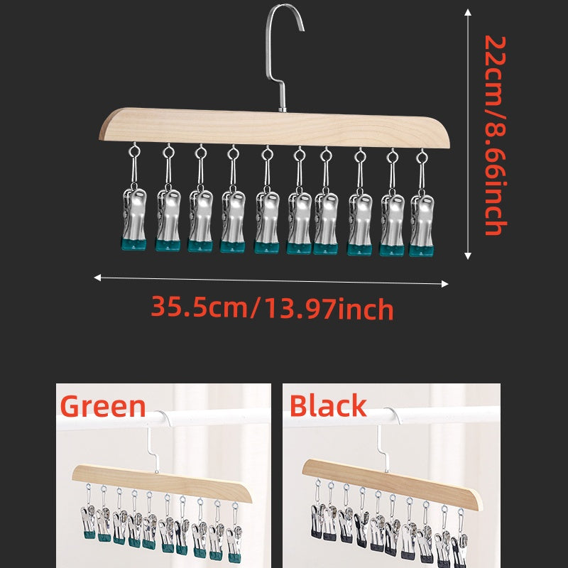 Organizador de pared de madera con 10 clips de acero inoxidable para armario, baño, dormitorio, almacenamiento