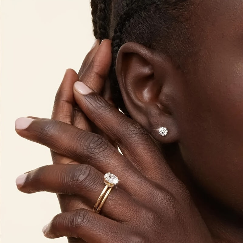 Gold Plated Moissanite Stud Earrings for Women Sterling Silver Copper Posts