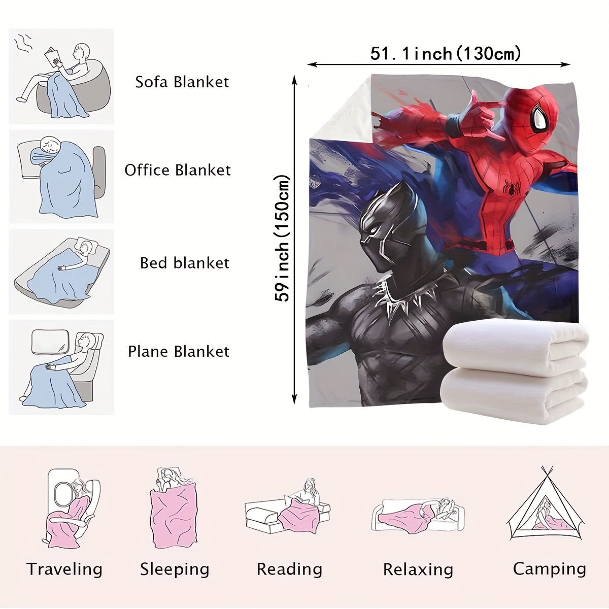 Superhero Themed Blanket for Kids and Adults Red Black Gray Interwoven Soft Cozy Gift