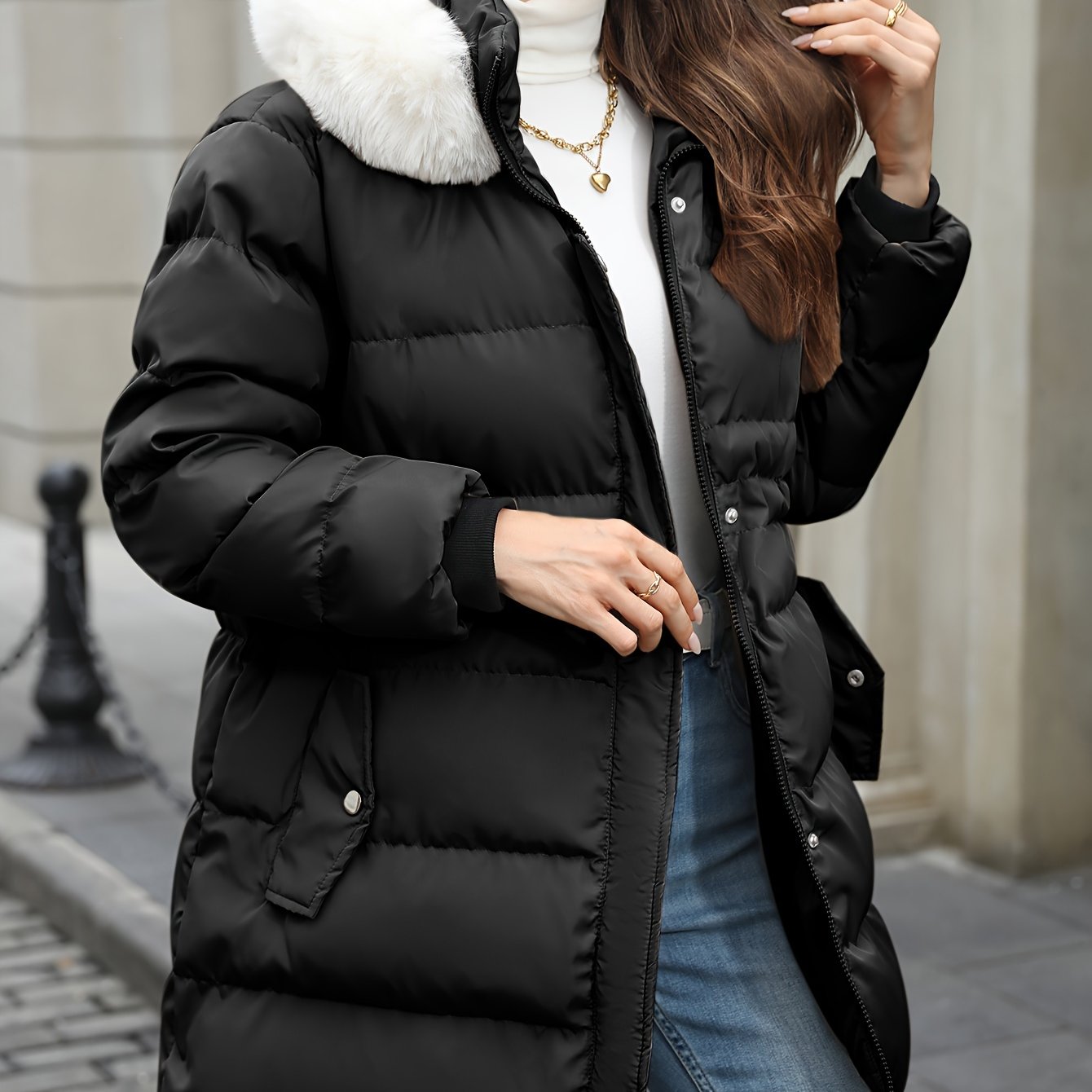 Women's Hooded Puffer Jacket Solid Color Long Sleeve Fall Winter Non-Stretch Polyester