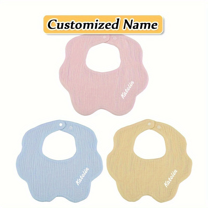 Baby Bibs Set of 3 Soft Cotton Adjustable Snap Buttons Custom Engraving for Infants and Toddlers
