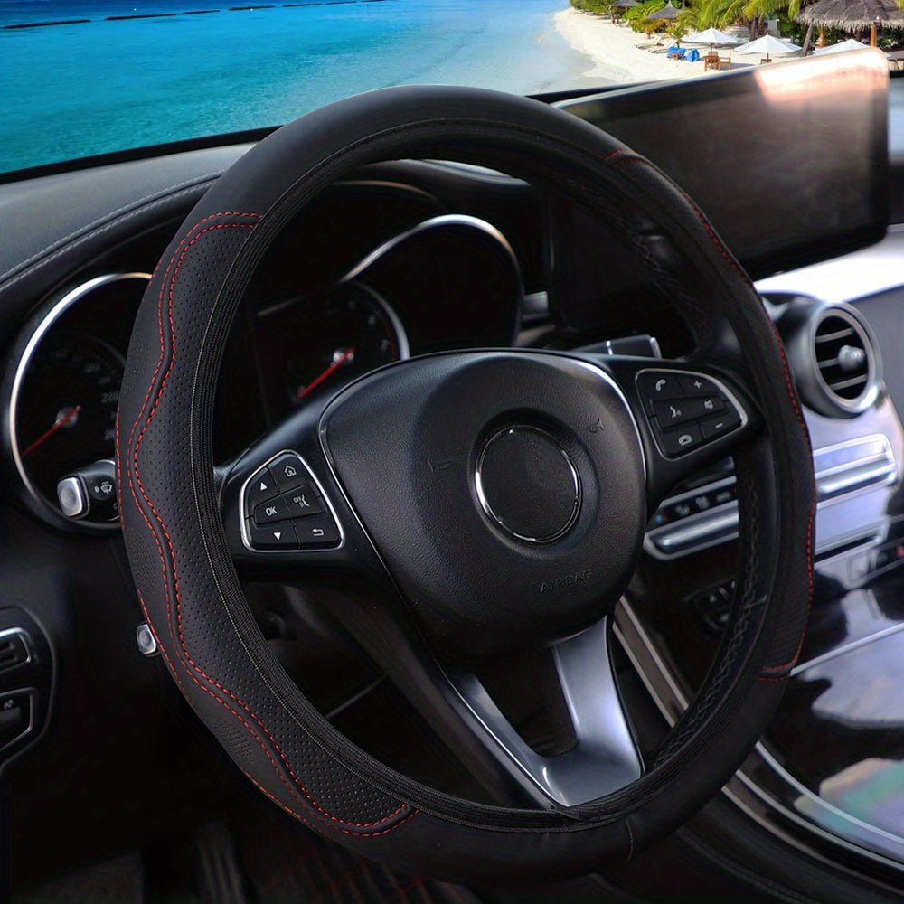 Car Steering Wheel Cover PU Leather 37-38cm, Pressure Hole, All Seasons