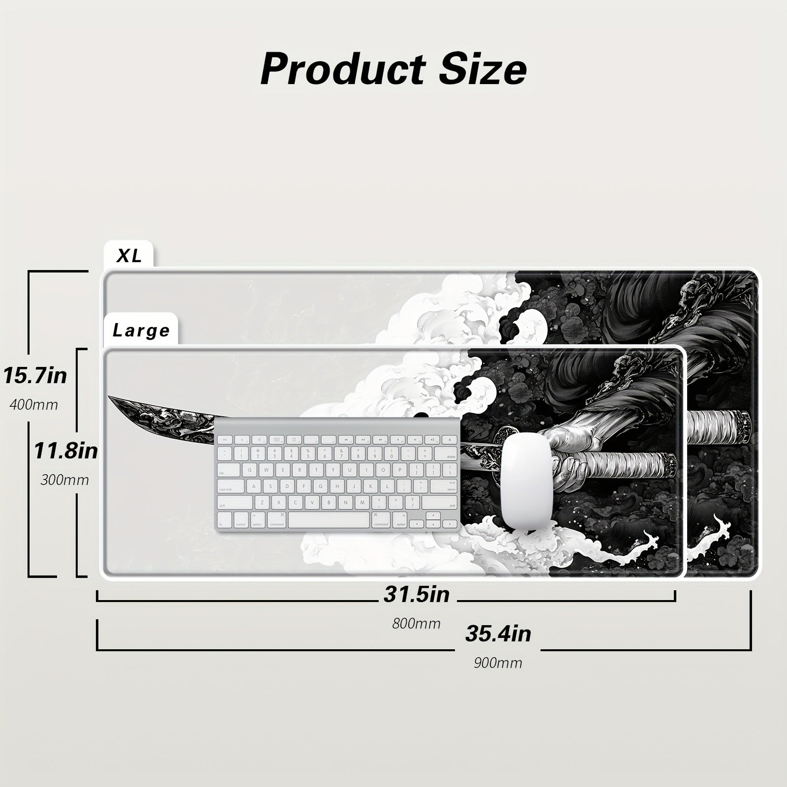 Large Japanese Samurai Sword Gaming Mouse Pad 80x30 cm Natural Rubber Desk Mat Durable Edges