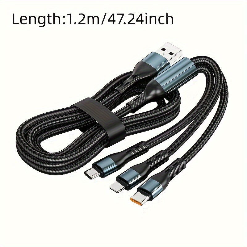 Cable de carga rápida USB 3 en 1 para teléfonos 50-80W Micro USB Tipo C compatible