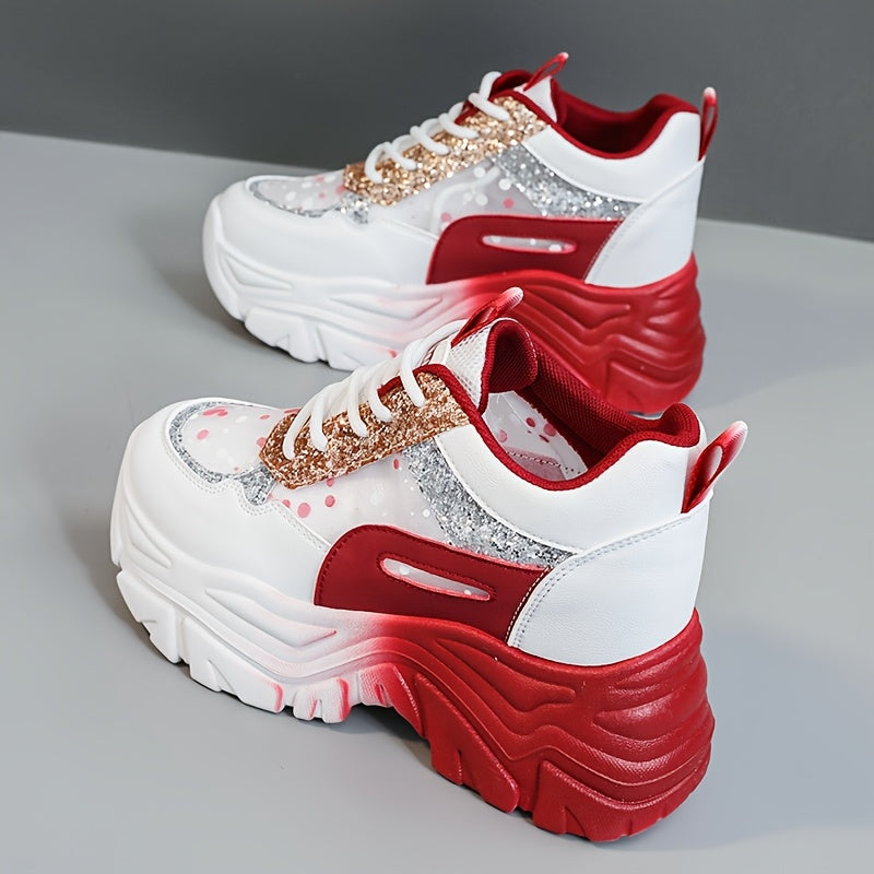 Women's Low-Top Hiking Sneakers Breathable Synthetic Cushioned Sole White Red