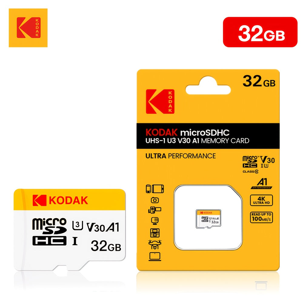 Kodak mikro TF kartalari turli qurilmalarda 4K HD video uchun yuqori tezlikda, Class 10 U3 ishlashini taklif etadi.