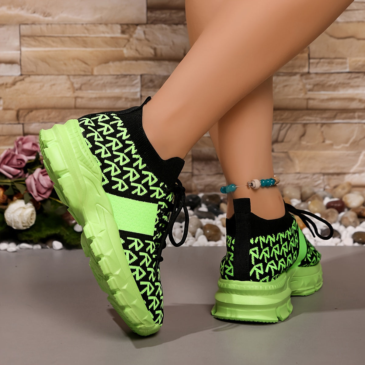 Women's Knit Pattern Sneakers Lightweight Casual Walking Shoes Plus Size
