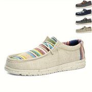 Men's Striped Fabric Slip-On Loafers Casual All-Season with Elastic Laces