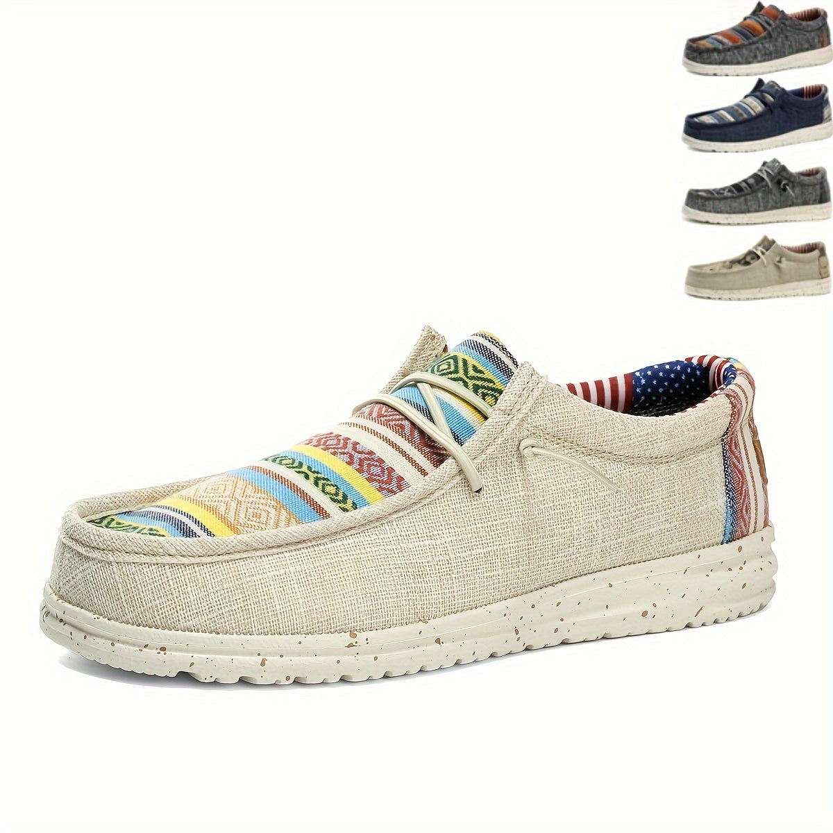 Men's Striped Fabric Slip-On Loafers Casual All-Season with Elastic Laces