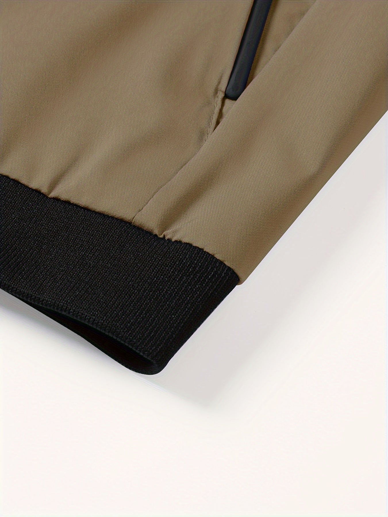 Men's Black Polyester Bomber Jacket and Jogging Pants Set with Letter Embroidery