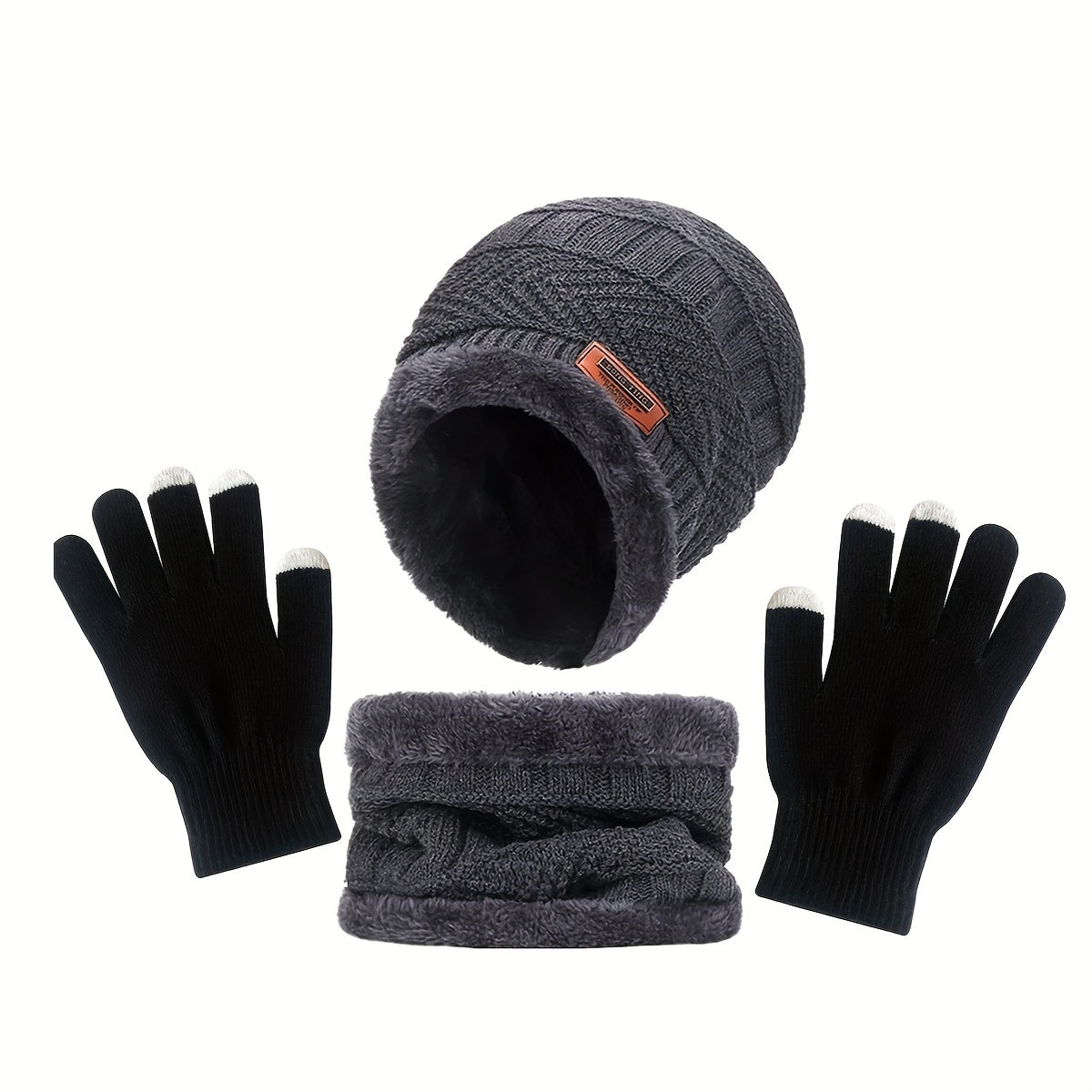 Winter Warm Velvet Hat Scarf Gloves Set for Boys and Girls, Outdoor Riding