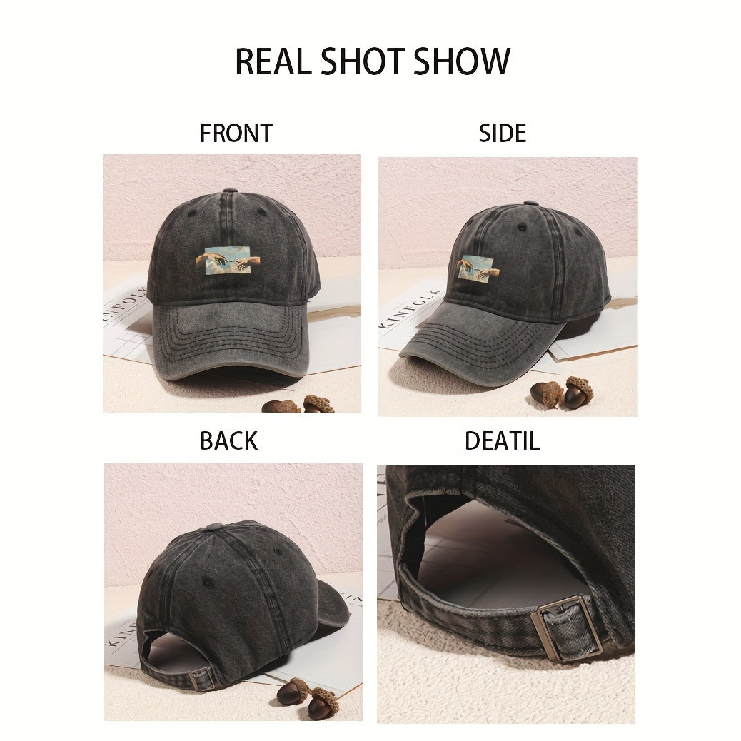 Vintage Oil Painting Print Baseball Cap Breathable Polyester Adjustable Fit Casual Embroidery