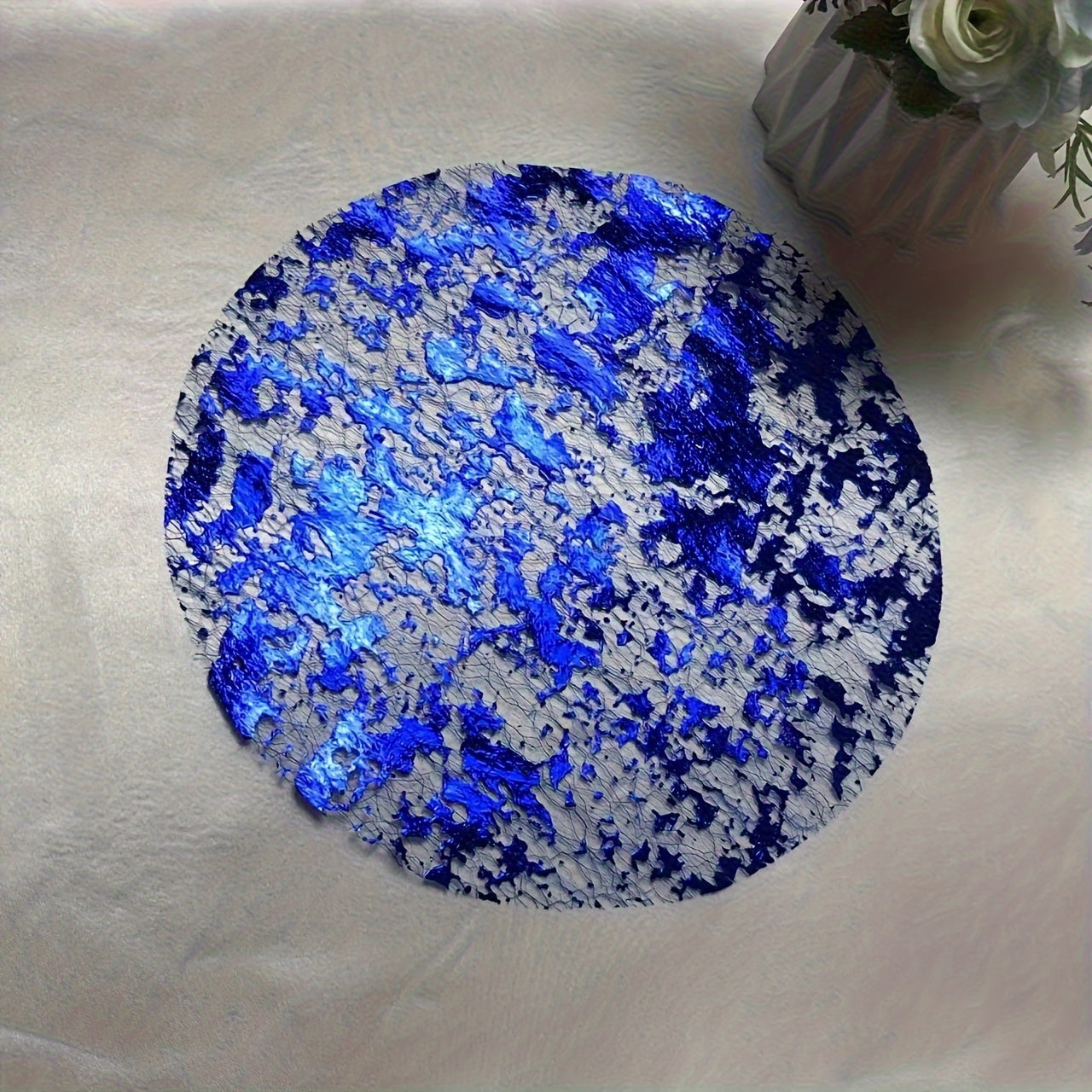 Set of 12 24 or 50 Disposable Round Glitter Foil Placemats Blue and Purple