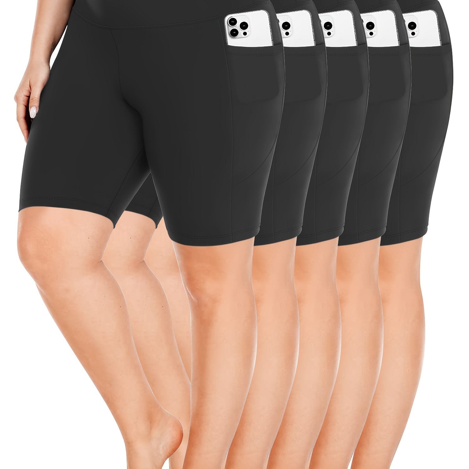 Women Plus Size Biker Shorts High Waist Crescent Moon Pockets Breathable