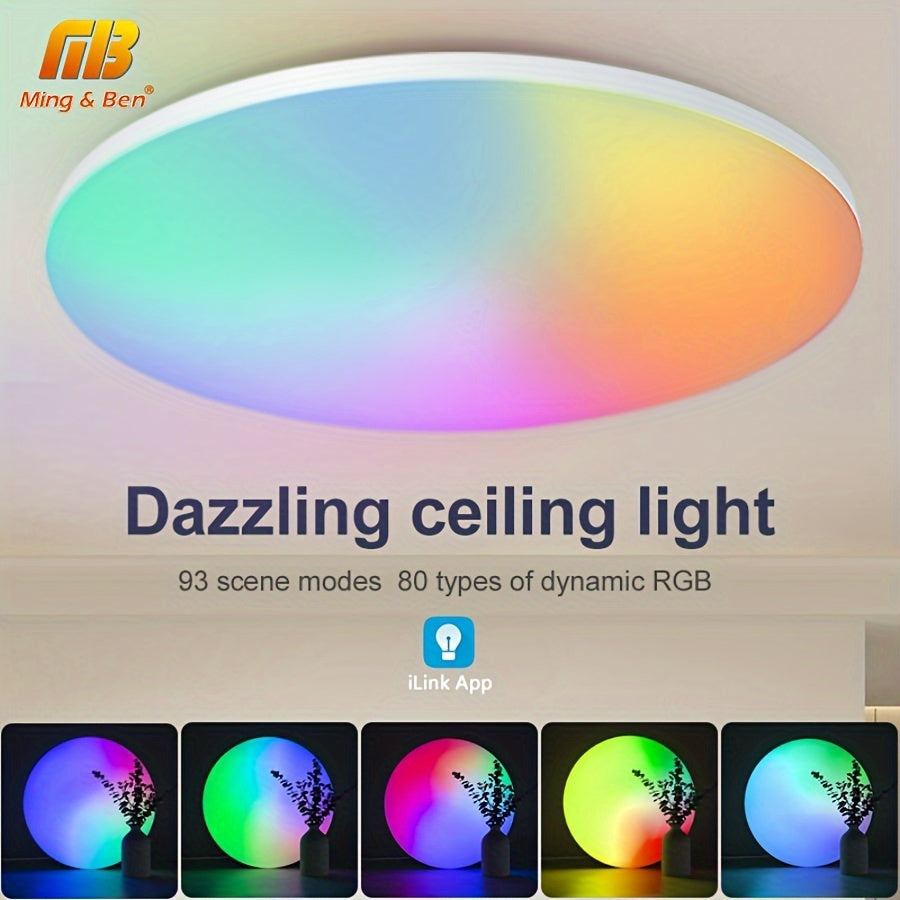 RGB Smart Ceiling Light with Adjustable Color Temperature Dimmable LED Indoor Lighting for Living Rooms and Bedrooms