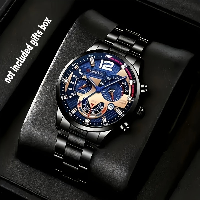 Set of 2 Men's Quartz Watches with Leather Straps, Precise Timekeeping, Suitable for Business and Casual Wear