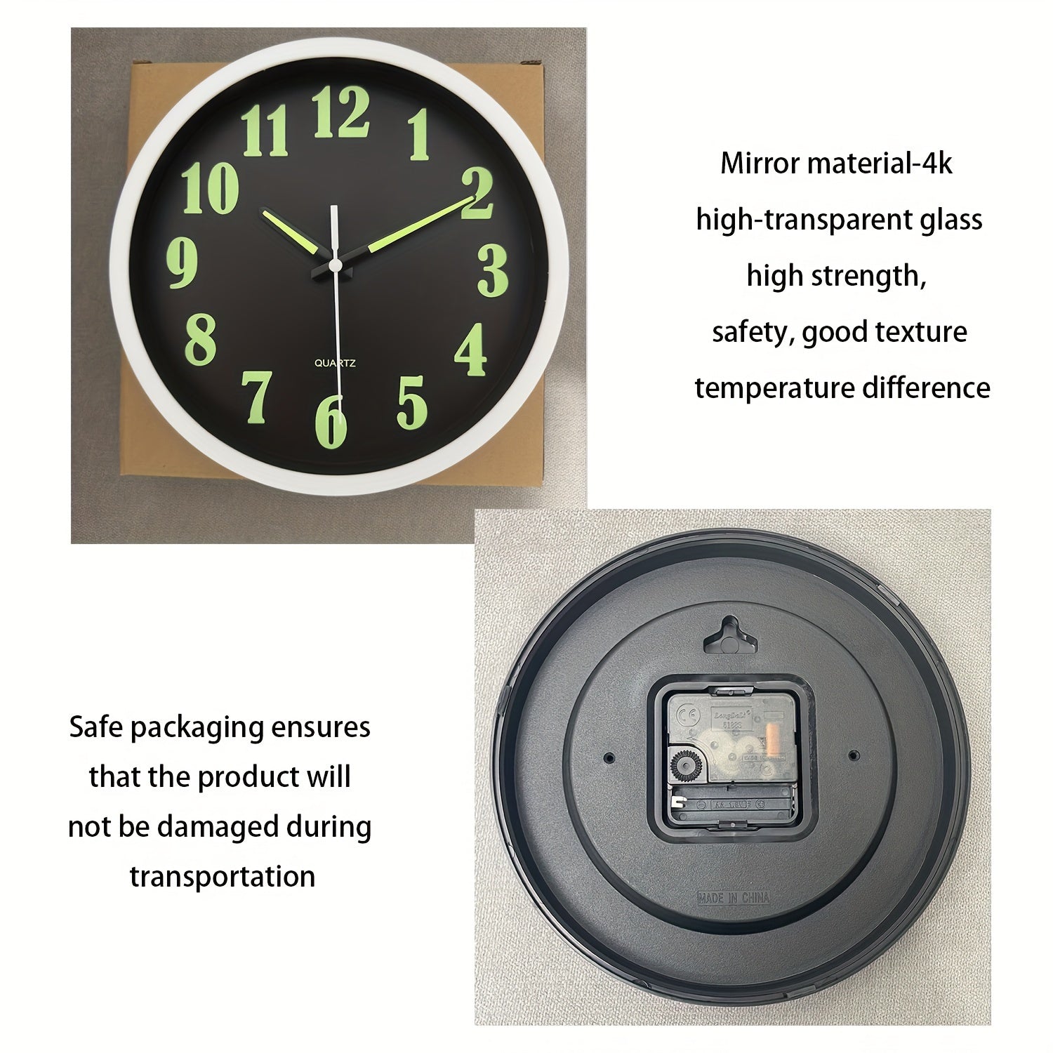 8-Inch Wall Clock with Luminous Green Numerals Silent Battery-Powered for Living Room Bedroom Outdoor