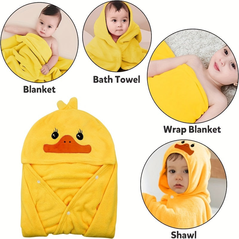 Baby Hooded Towel for Infants and Toddlers Cartoon Duck Pattern Ultra Soft and Absorbent 27.5 x 55 Inches