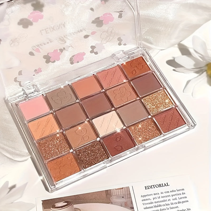 20-Color Eyeshadow Palette for Music Festivals Earthy Brown Tones Matte Shimmery Long-Lasting