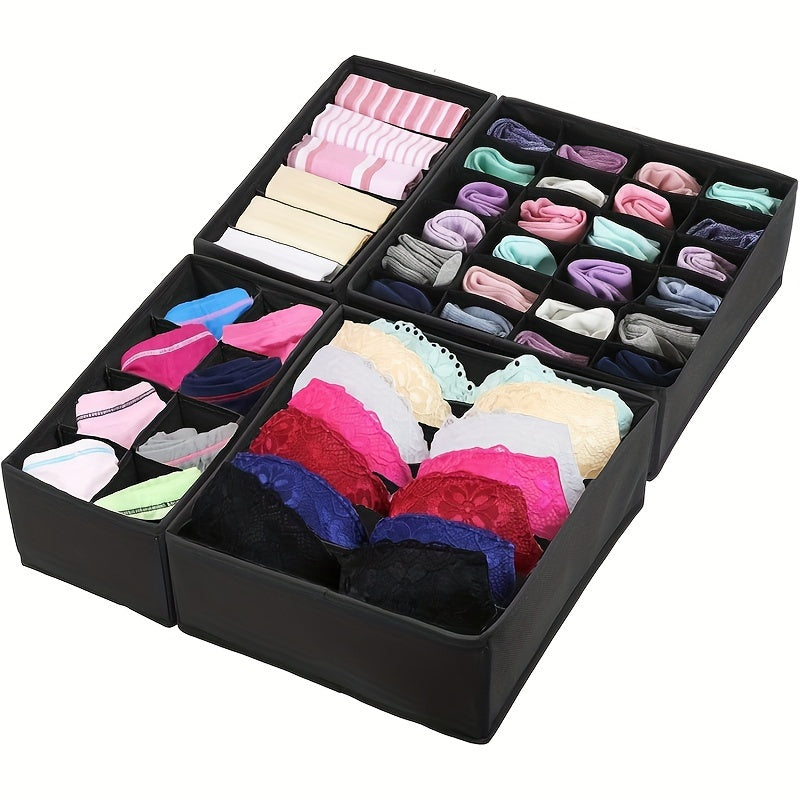 4-Piece Polyester Clothing Organizer Set for Socks Underwear Bras Ties Belts