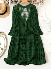 Women Plus Size V-Neck Cardigan Acrylic Hollow Knit Solid Spring Summer