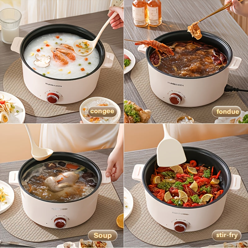 Multi-functional electric cooking pot with glass lid non-stick adjustable heat three-level fire anti-scald exterior wide diameter tall body for home cooking
