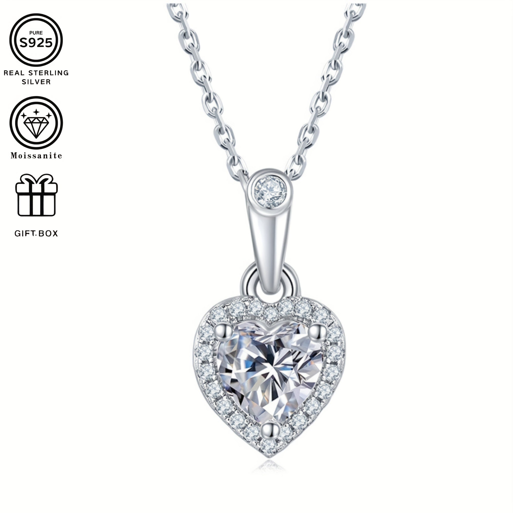 Silver Heart Pendant Earrings 2 Carat Moissanite Platinum-Plated Jewelry for Women