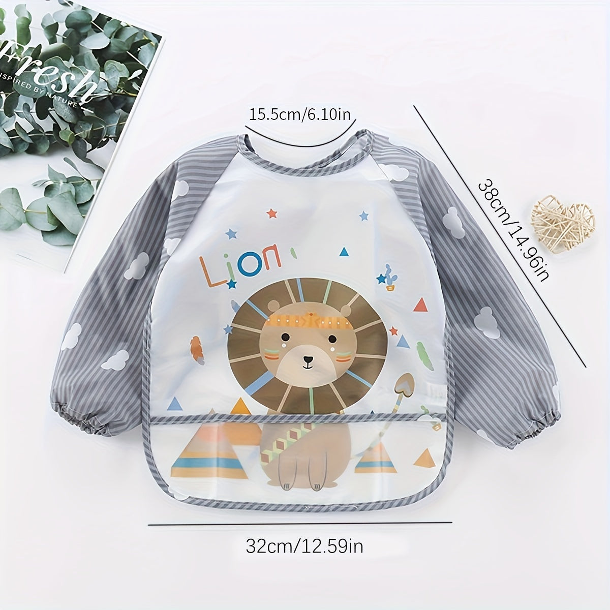 Waterproof Long-Sleeve Feeding Bib for Kids Grey Polyester Fiber