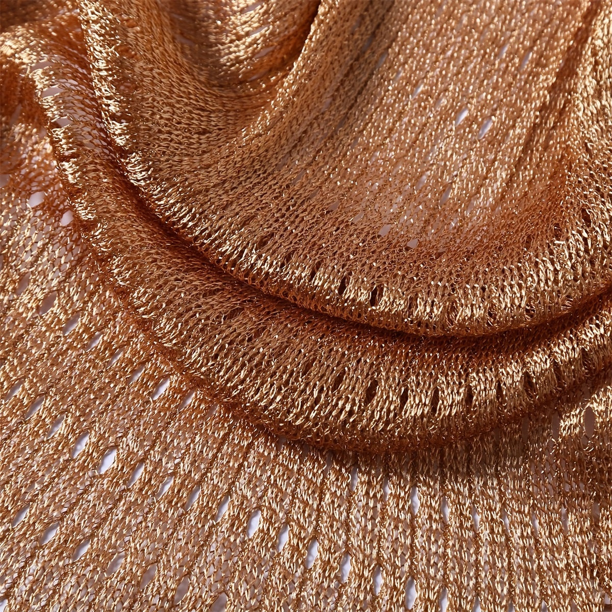 Gold Shawl with Webbed Fringe Versatile for Evening Events and Sun Protection
