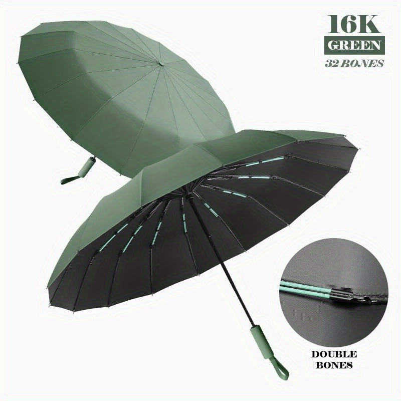 Large Automatic Windproof Umbrella 16K Double Ribs Portable Rain Sun UV Blocking