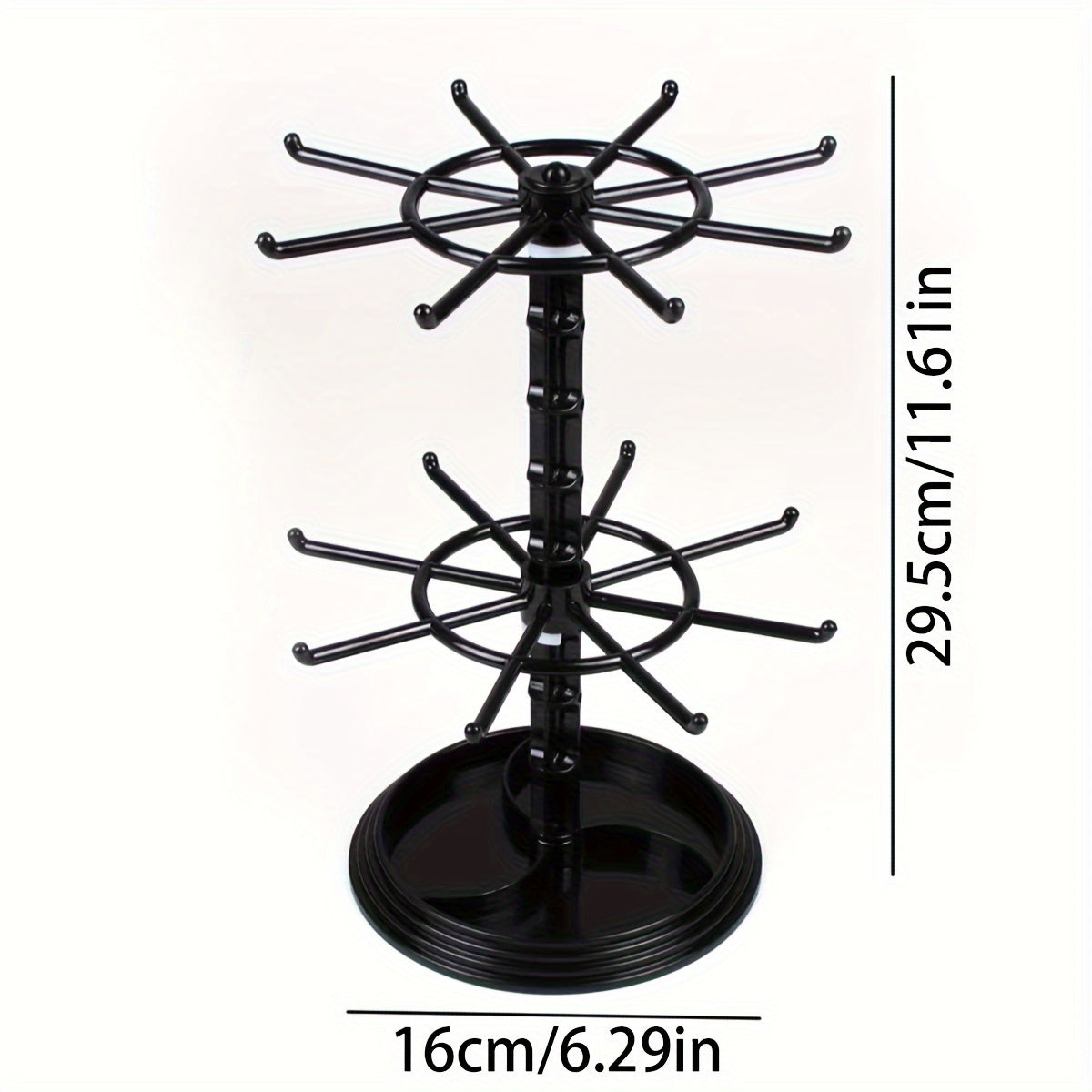 2-Layer Rotatable Storage Rack with 16 Hooks for Keys Jewelry and Accessories